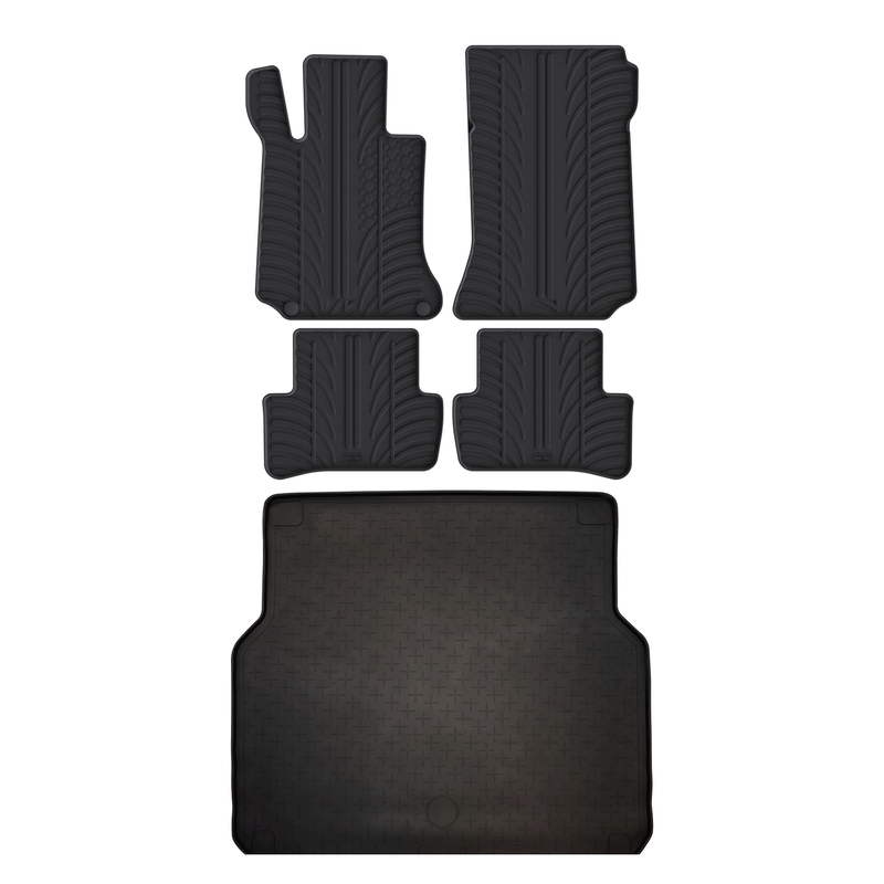 Set aus Gummi-Kofferraumwanne und Gummi-Autofußmatten für Mercedes C-Class (2008-2014)