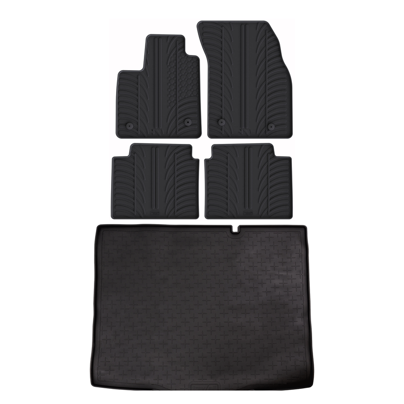 Set aus Gummi-Kofferraumwanne und Gummi-Autofußmatten für Ford Focus (2018-2025)