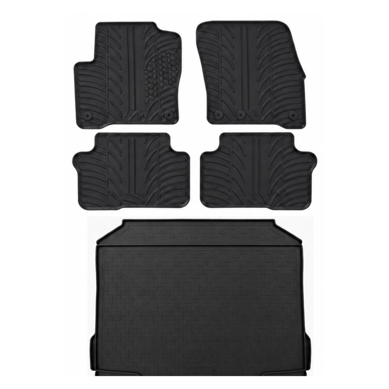 Set aus Gummi-Kofferraumwanne und Gummi-Autofußmatten für Skoda Yeti (2013-2017)