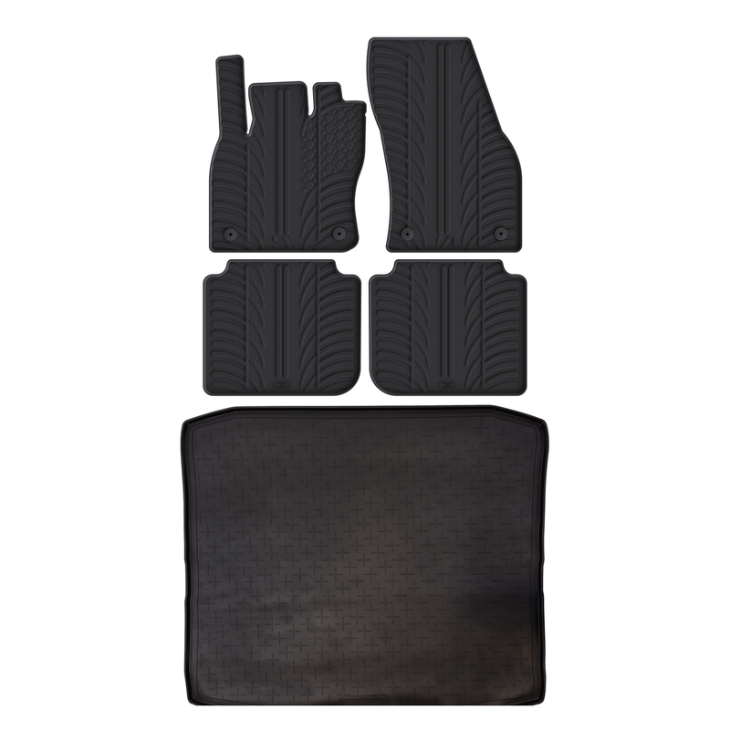 Set aus Gummi-Kofferraumwanne und Gummi-Autofußmatten für Skoda Kodiaq (2016-2024)