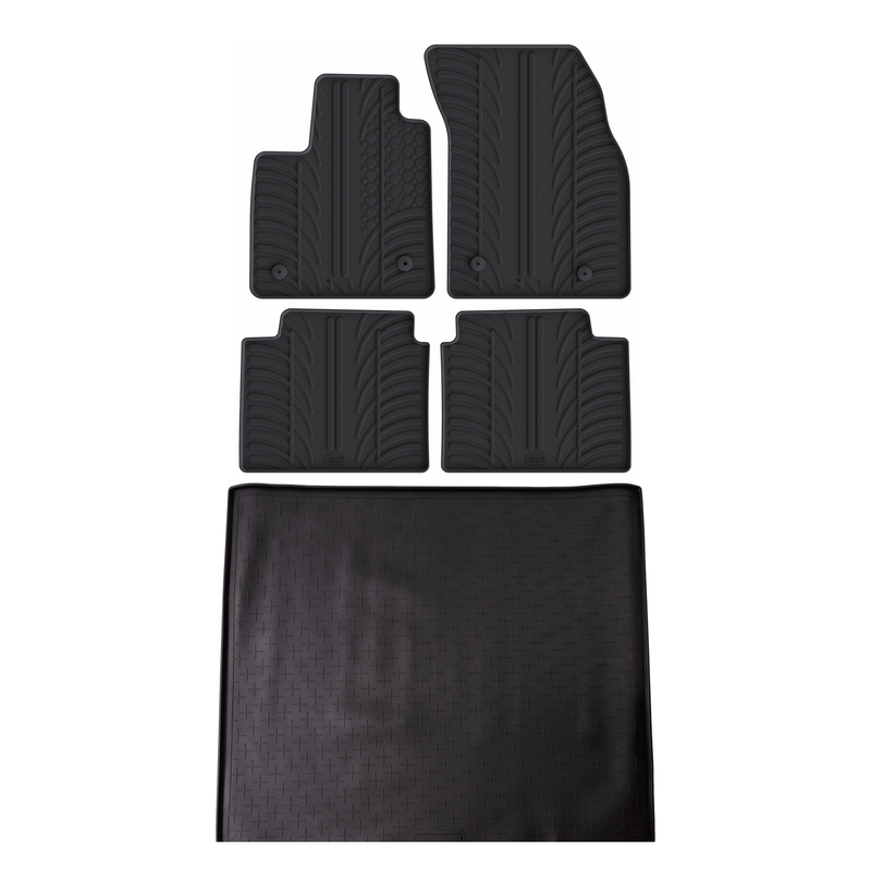 Set aus Gummi-Kofferraumwanne und Gummi-Autofußmatten für Ford Focus (2015-2018)