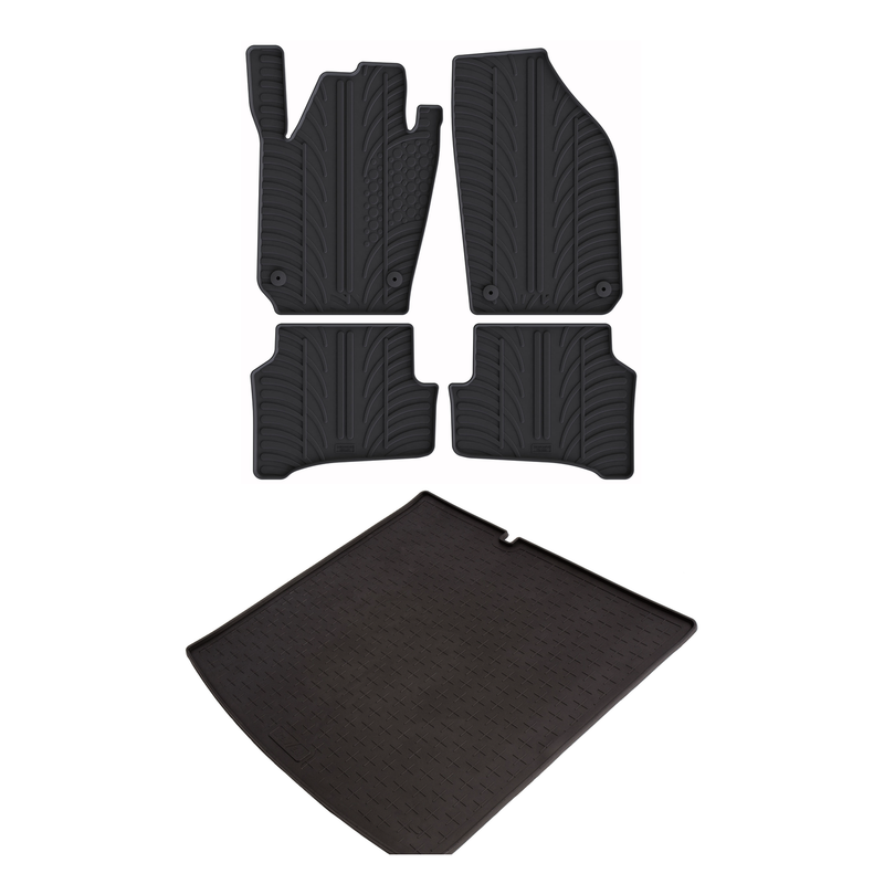 Set aus Gummi-Kofferraumwanne und Gummi-Autofußmatten für Skoda Fabia (2014-2021)