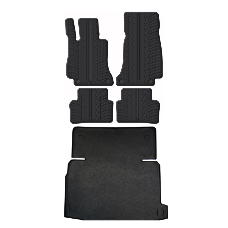 Set aus Gummi-Kofferraumwanne und Gummi-Autofußmatten für Mercedes E-Class (2016-2023)