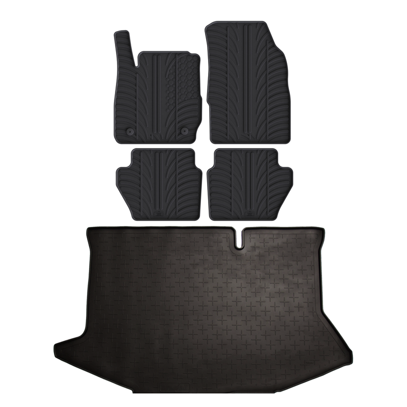 Set aus Gummi-Kofferraumwanne und Gummi-Autofußmatten für Ford Fiesta (2008-2017)