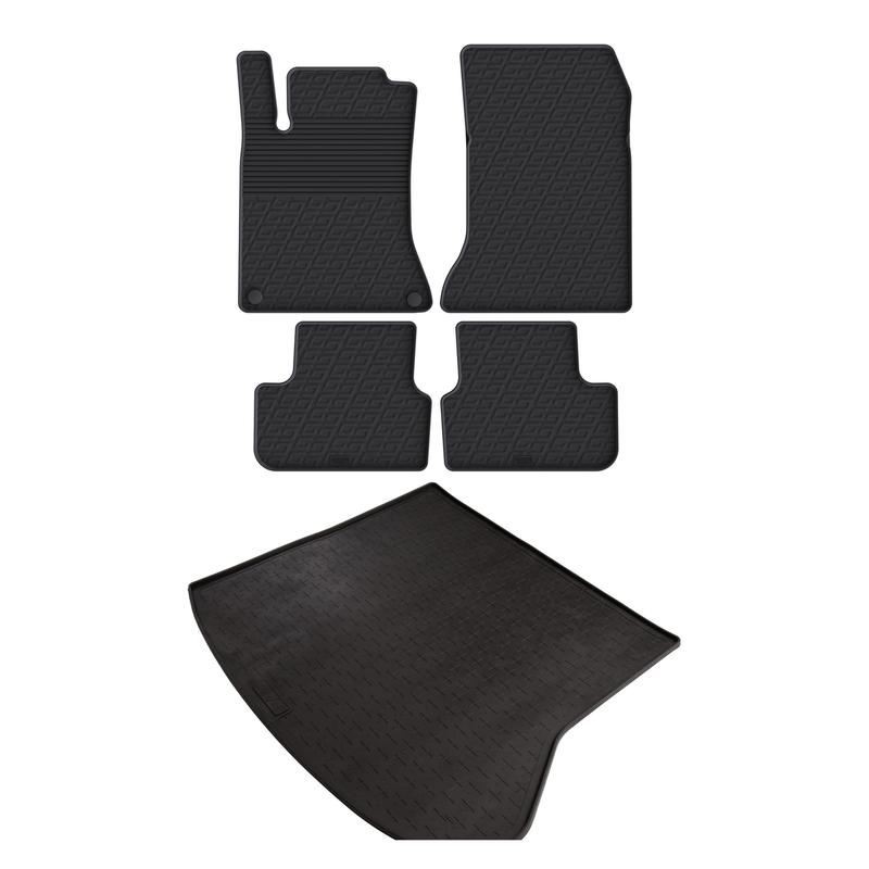 Set aus Gummi-Kofferraumwanne und Gummi-Autofußmatten für Mercedes CLA (2013-2019)