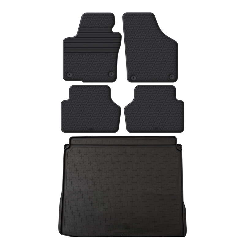 Set aus Gummi-Kofferraumwanne und Gummi-Autofußmatten für VW Tiguan (2008-2016)
