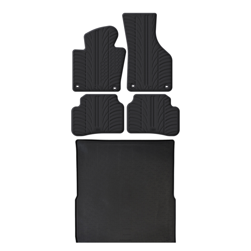 Set aus Gummi-Kofferraumwanne und Gummi-Autofußmatten für VW Passat (2005-2010)