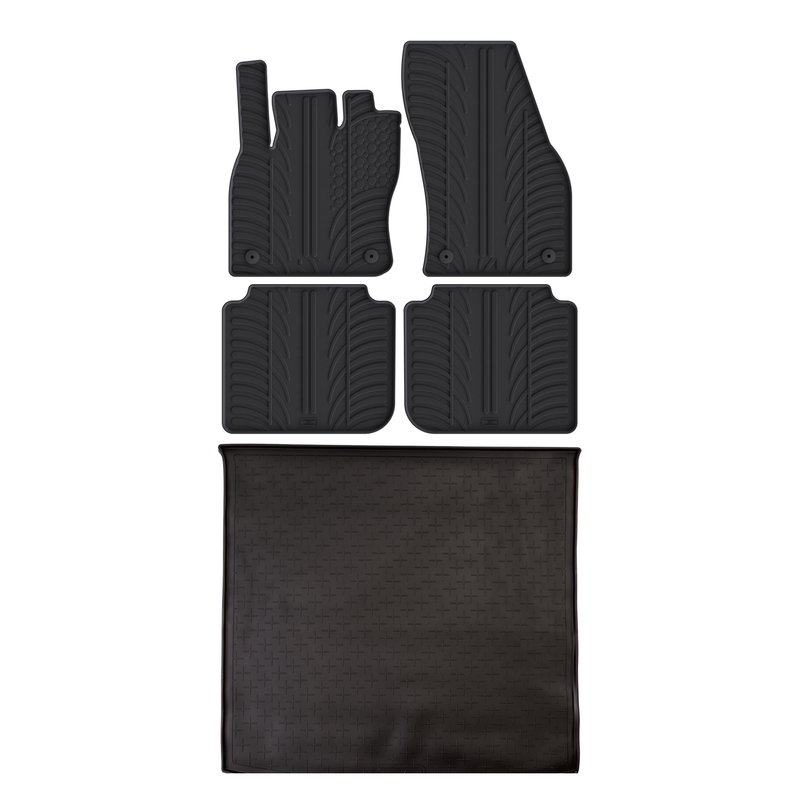 Set aus Gummi-Kofferraumwanne und Gummi-Autofußmatten für Skoda Kodiaq (2016-2024)