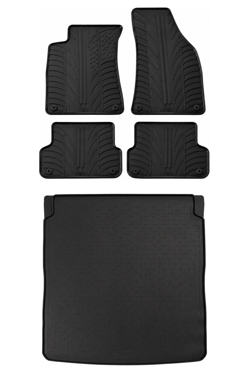 Set aus Gummi-Kofferraumwanne und Gummi-Autofußmatten für Audi A4 (2001-2008)