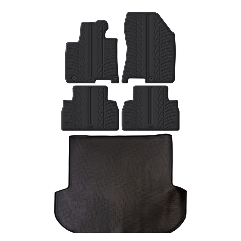 Set aus Gummi-Kofferraumwanne und Gummi-Autofußmatten für Hyundai Santa Fe (2018-2021)