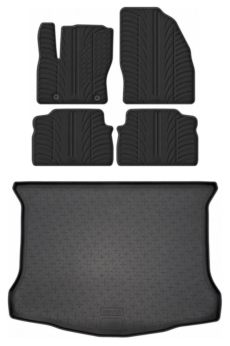 Set aus Gummi-Kofferraumwanne und Gummi-Autofußmatten für Ford Kuga (2008-2012)